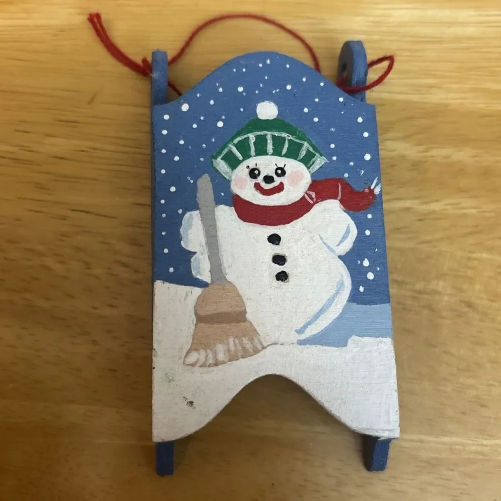 VIntage 80s Hand Painted Flat Wooden Christmas Ornaments LOT Of 4-cottage Core